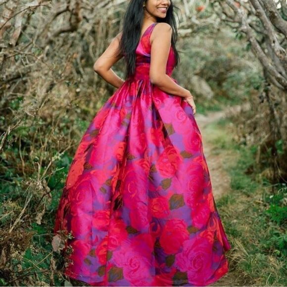 ⬇️REDUCED!! ADRIANNA PAPELL | Purple Floral Gown Women's Size 12 - Picture 1 of 16